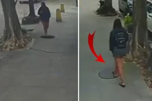 Yolda yürürken lağım kanalına düştü